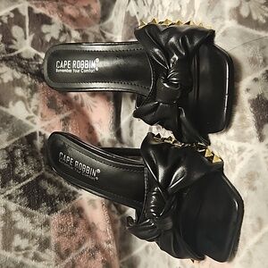 Cape Robbin Darian Sexy High Heels Black & Gold Studs Square Open Toe Size 7.5